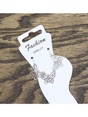 NWT Fashion Delicate Triple Butterfly Pendant Anklet Silver Gray 8" + 1.5"